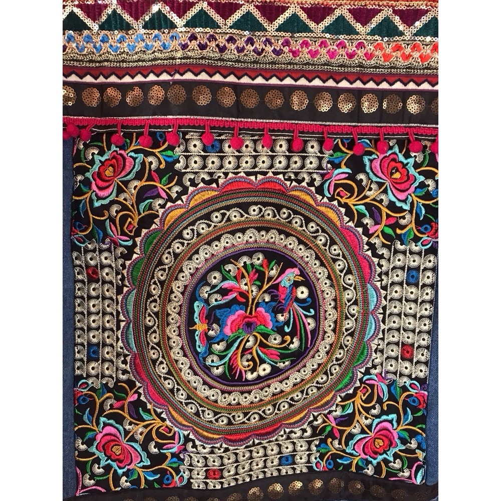 Bohemian Festival Embroidered Denim Oversized‎ Jacket -Coat Sz S - Picture 5 of 7